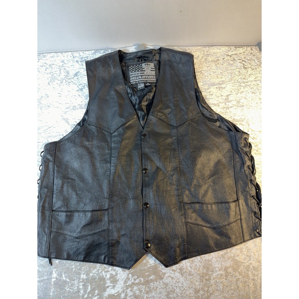 Vintage Bikers Dream Apparel Leather Vest Mens 52 2XL Black Motorcycle Biker